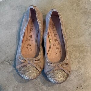 Girls Taupe Glitter Toe Ballet Flats